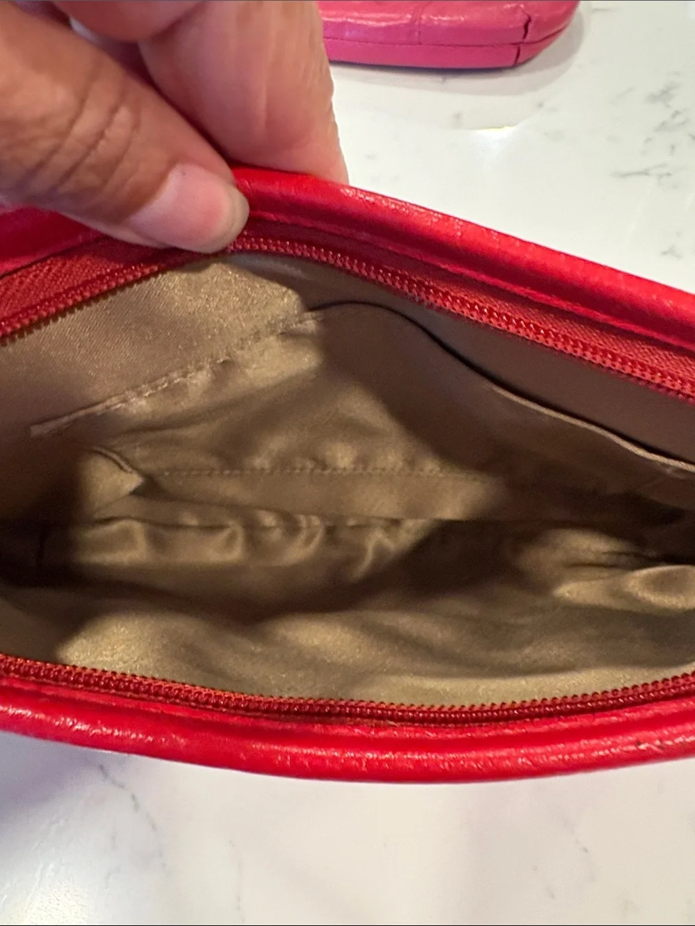 Coach Red Pebbled Leather Wristlet with Gold Hardware